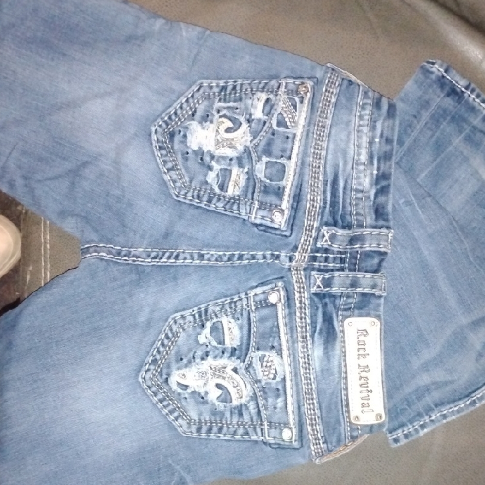 Rock Revival Distressed Blue Boot Cut Jeans